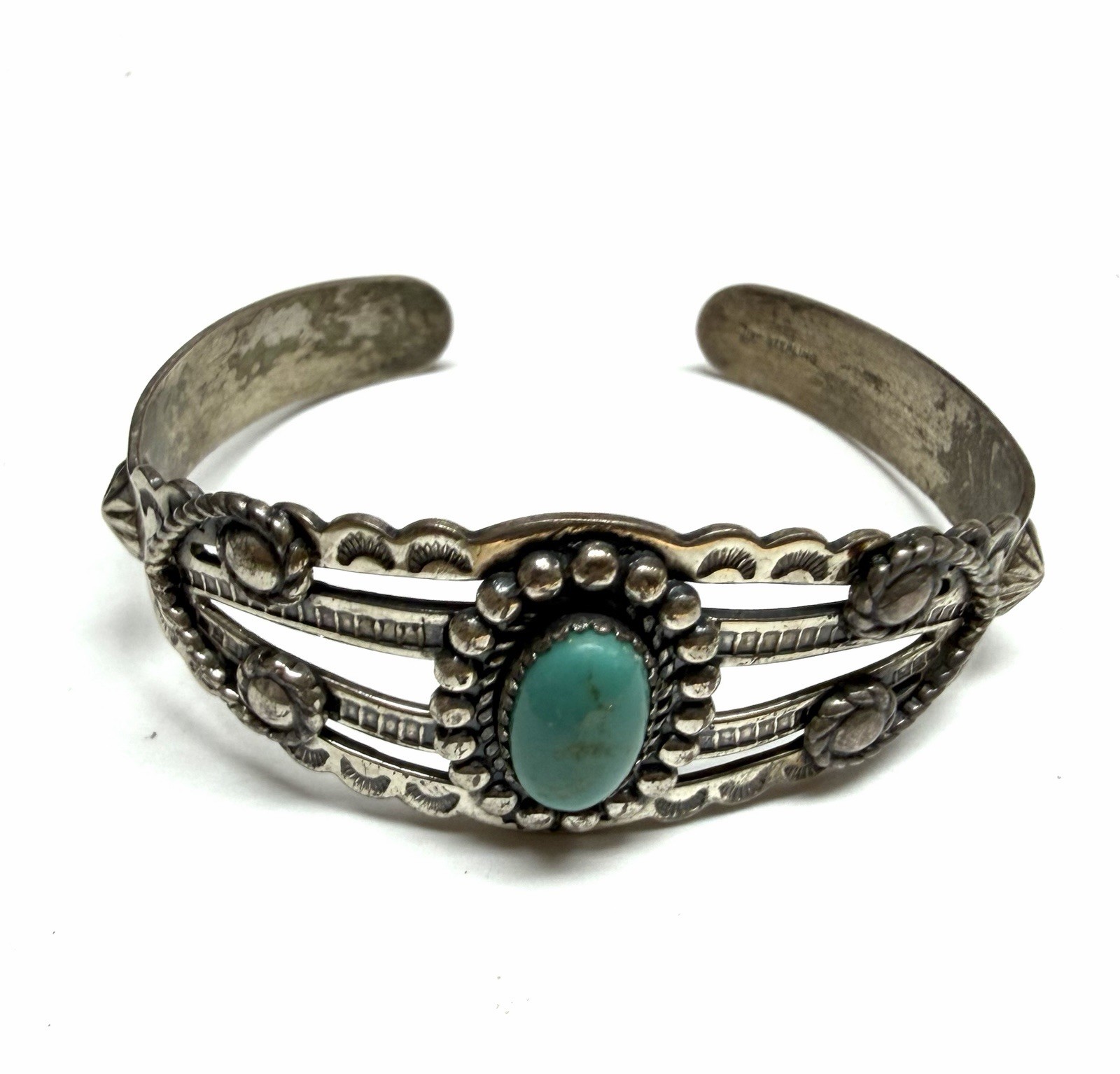 Vintage Navajo Bell Trading Post Turquoise Sterling Silver Cuff Bracelet