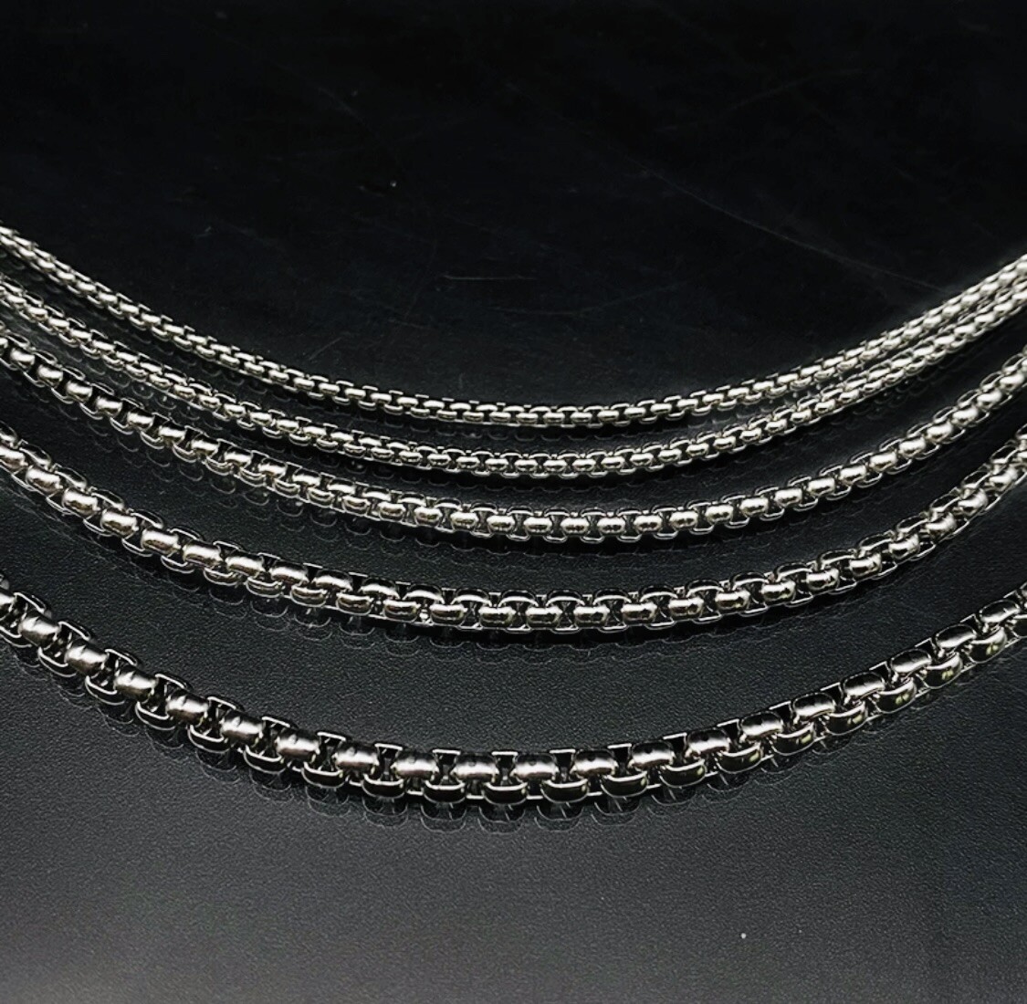 Round Box Chain Necklace Stainless Steel Cuban Men Women 18-24 inches, 2/3/4mm