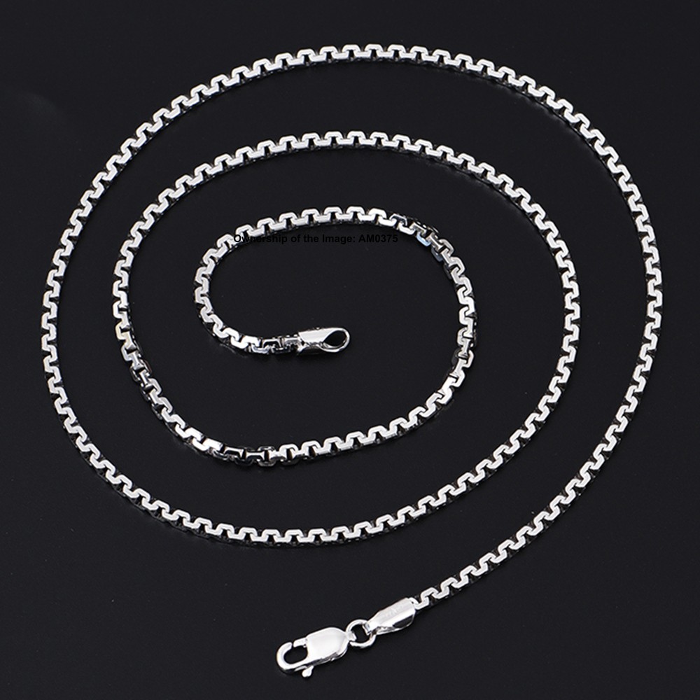 Pure 925 Sterling Silver Necklace -2.5mm Box Link Chain Necklace 50-60cm