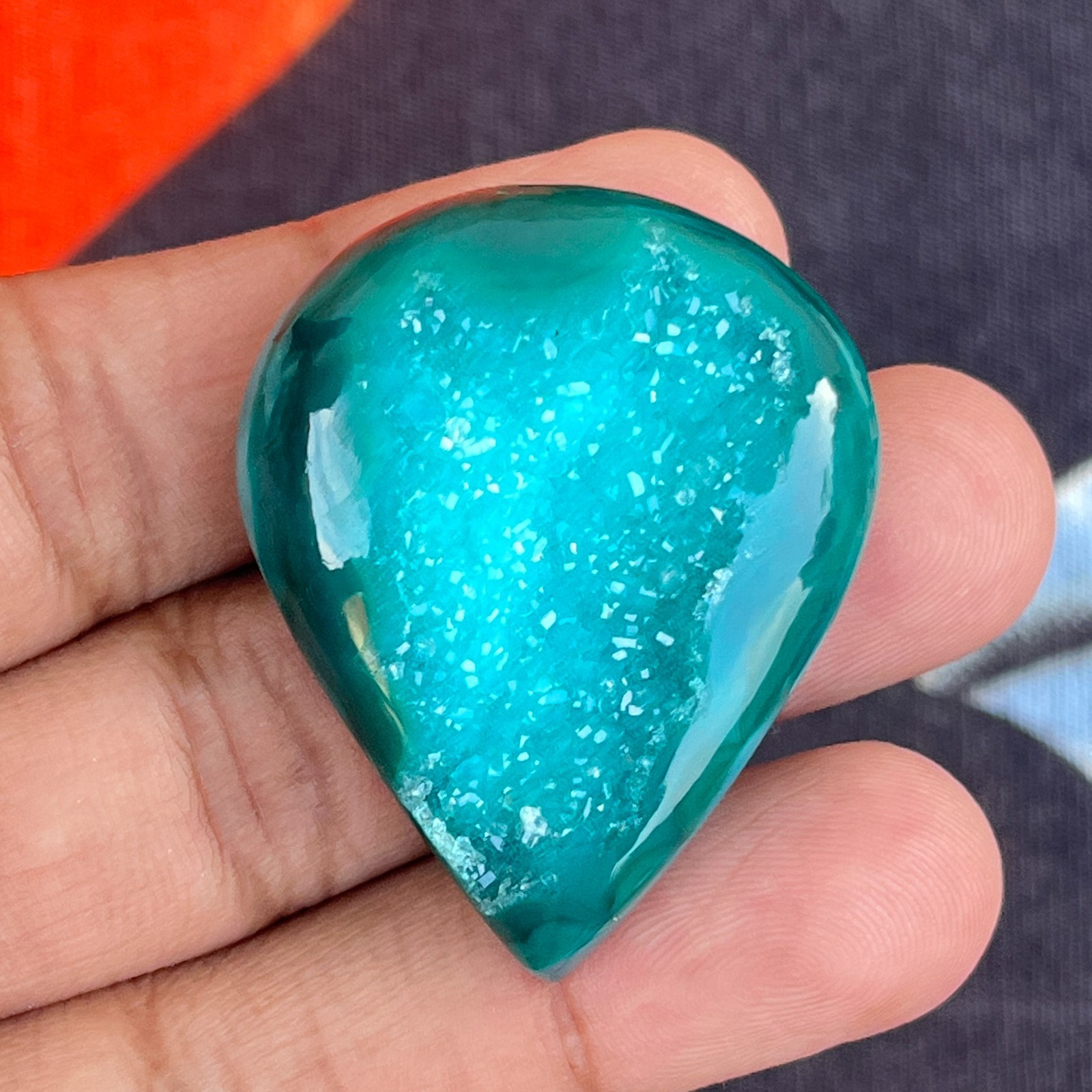 Oval Green Druzy Agate Cabochon For Jewelry Making ( 40X32X10MM, 85.85 CT )