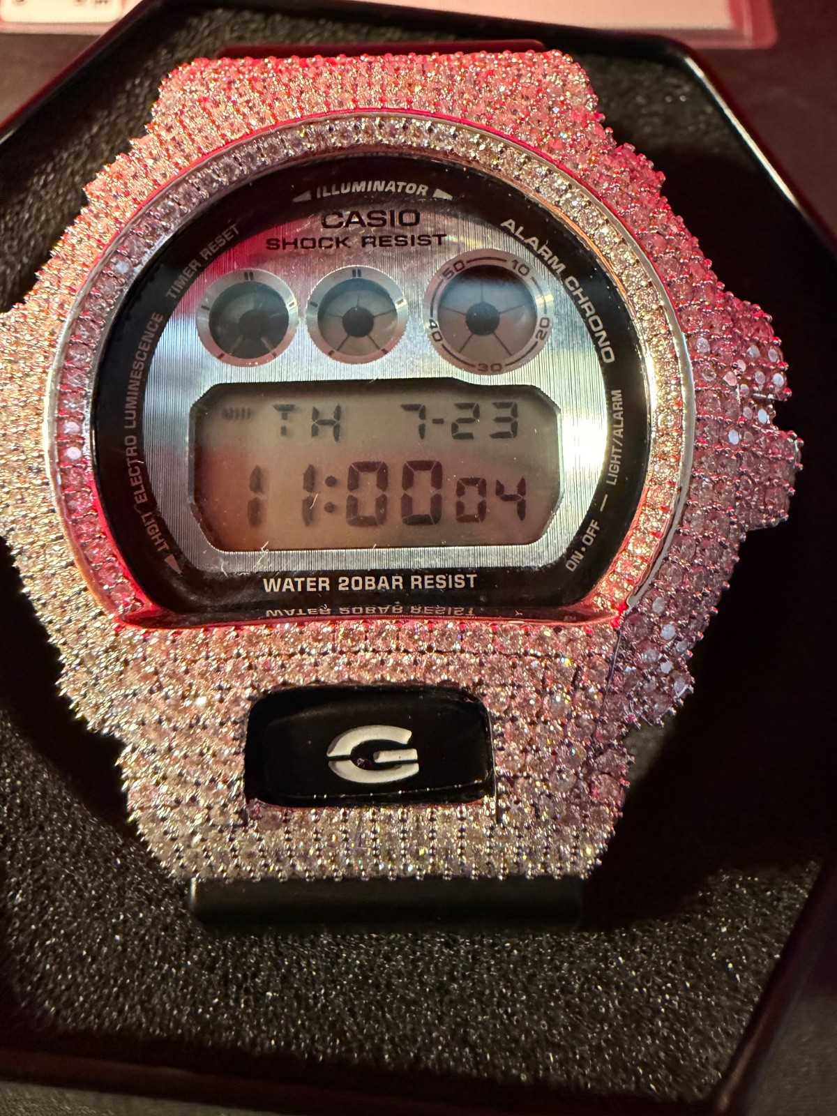 G Shock DW 6900 watch with Moissanite Bezel