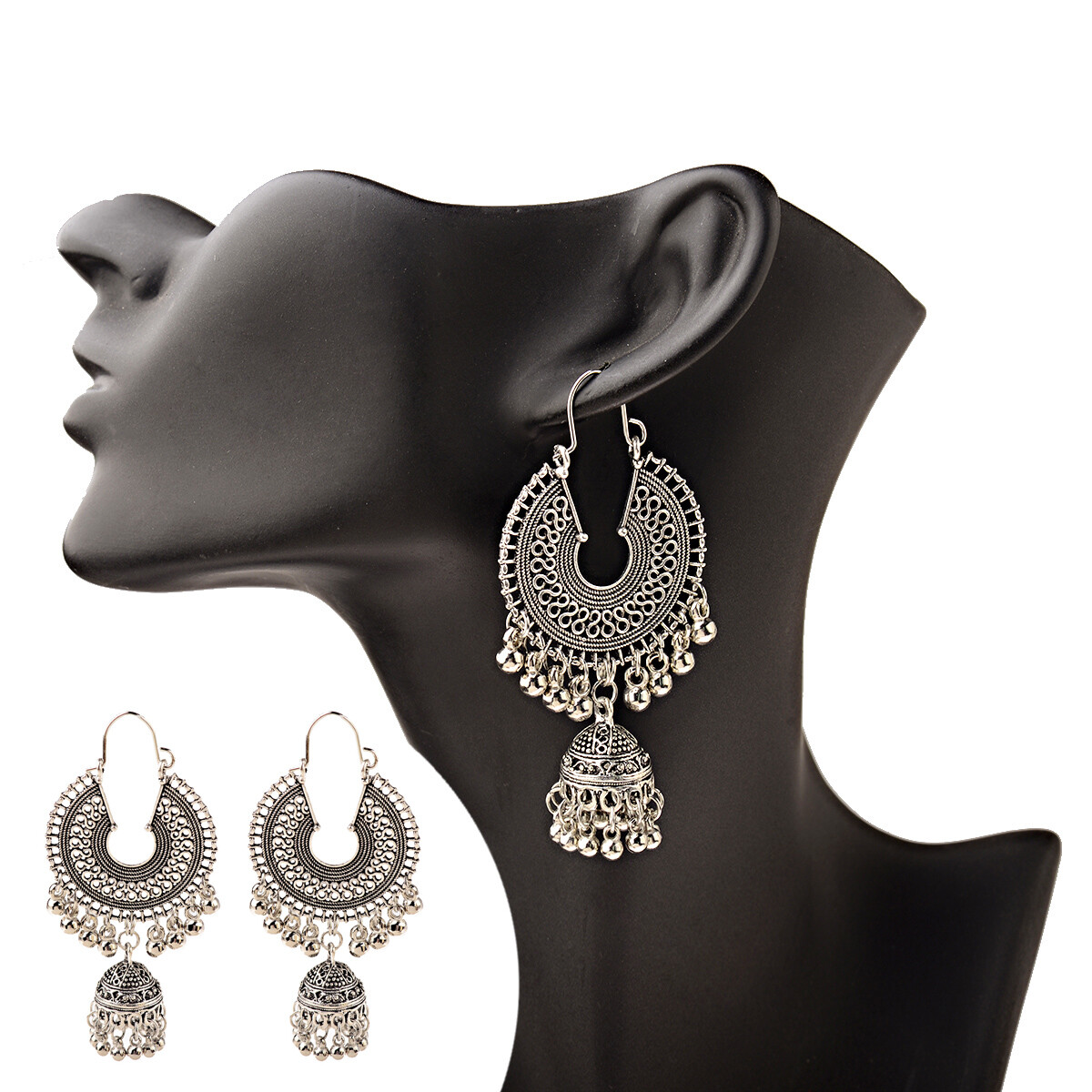 Fashion Women India jhumki Silver Bead Earrings Ornament Southeast Asia Style