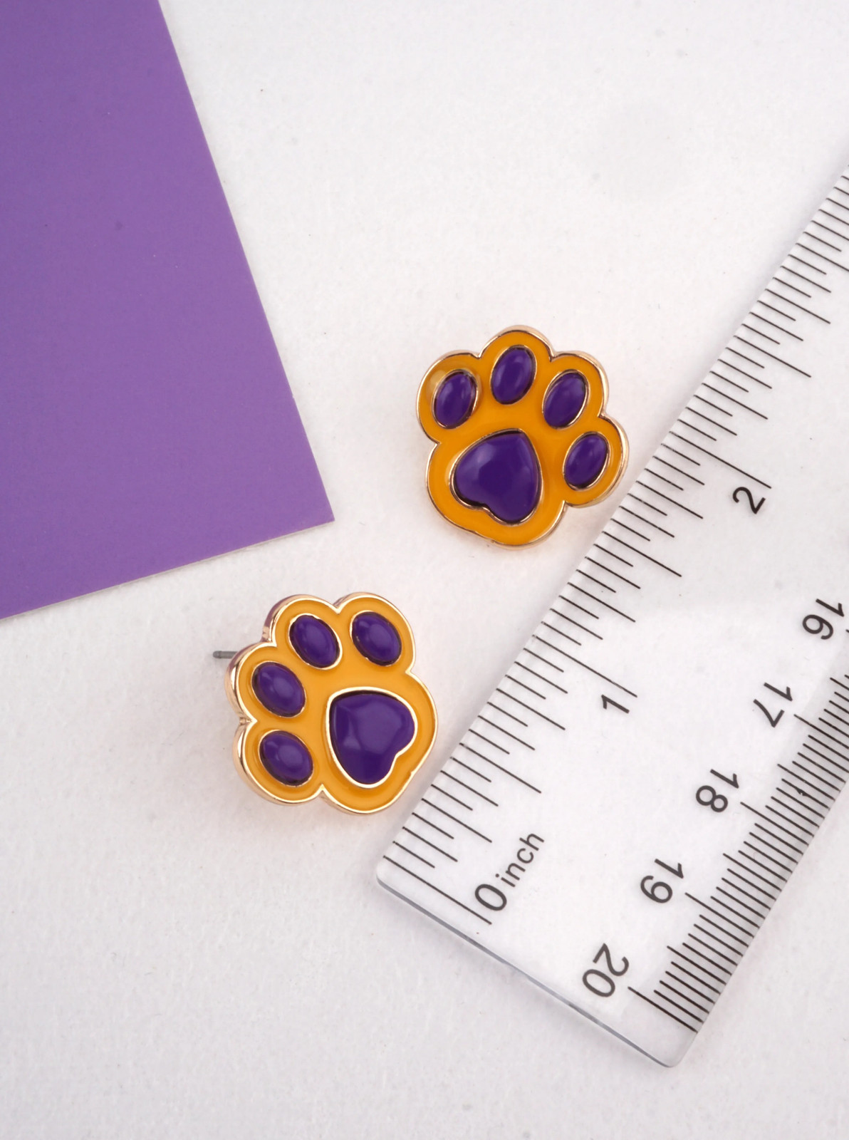 Paw Print Stud Earrings 0.8in, Rhinestone Enamel, Gameday Team Colors