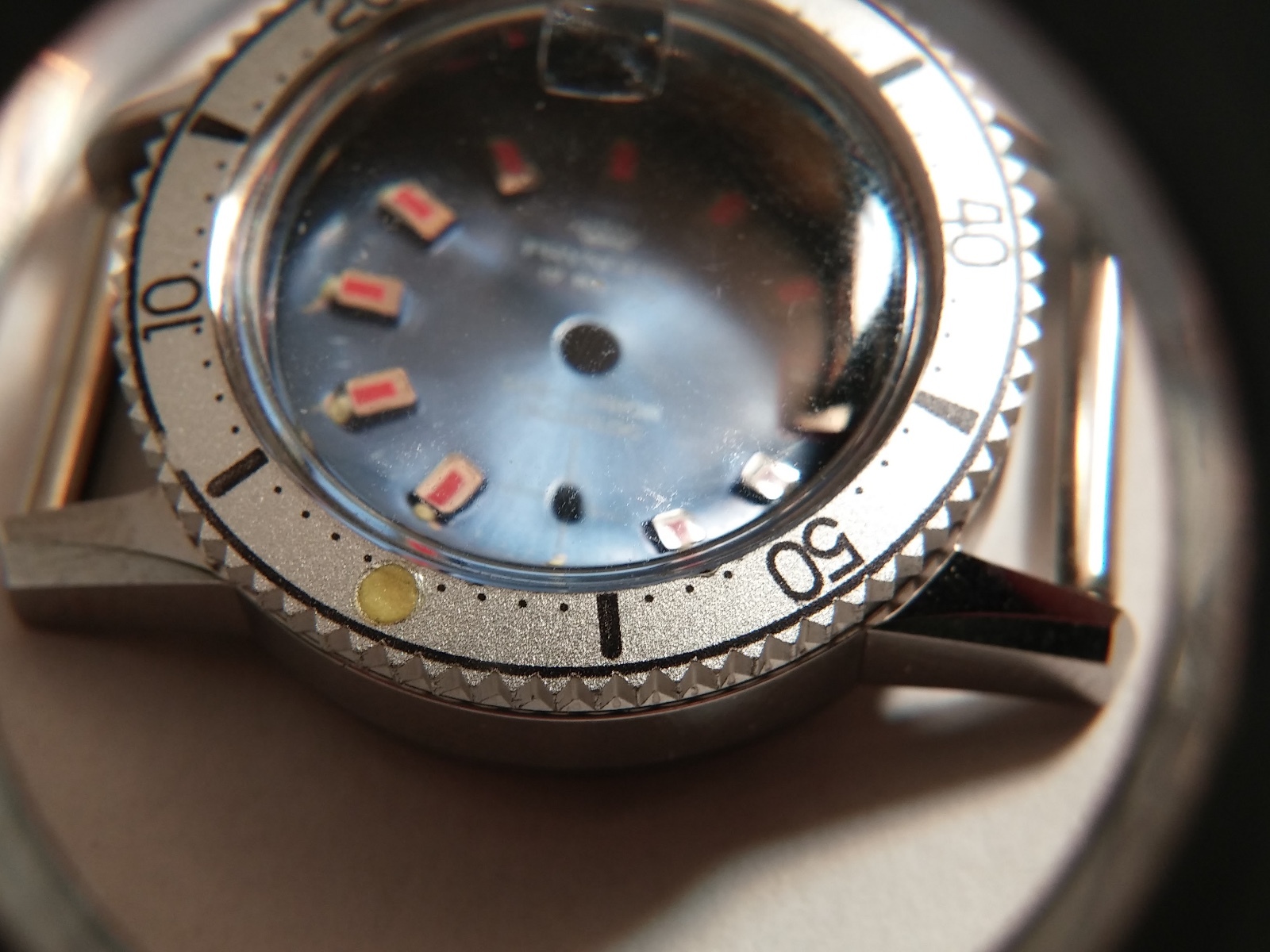 25.0mm-25.4mm watch case, sub junior with magnifier, dial, incabloc, with case b