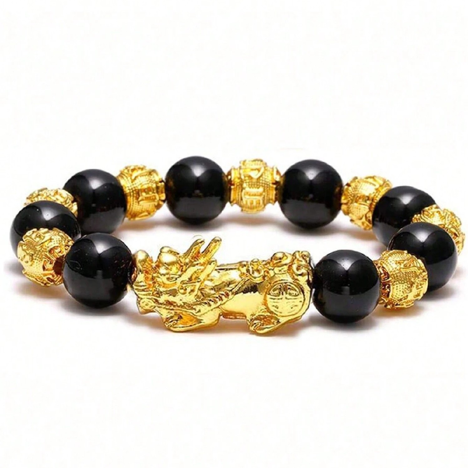 Feng Shui Black Obsidian Beads Bracelet Attract Wealth & Good Luck Bangle Pixiu