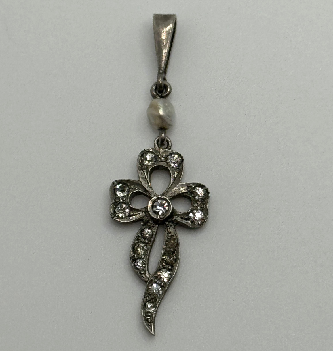 Vintage Foster and Bailey Pendant Sterling Silver Bow Ribbon Paste Lavaliere