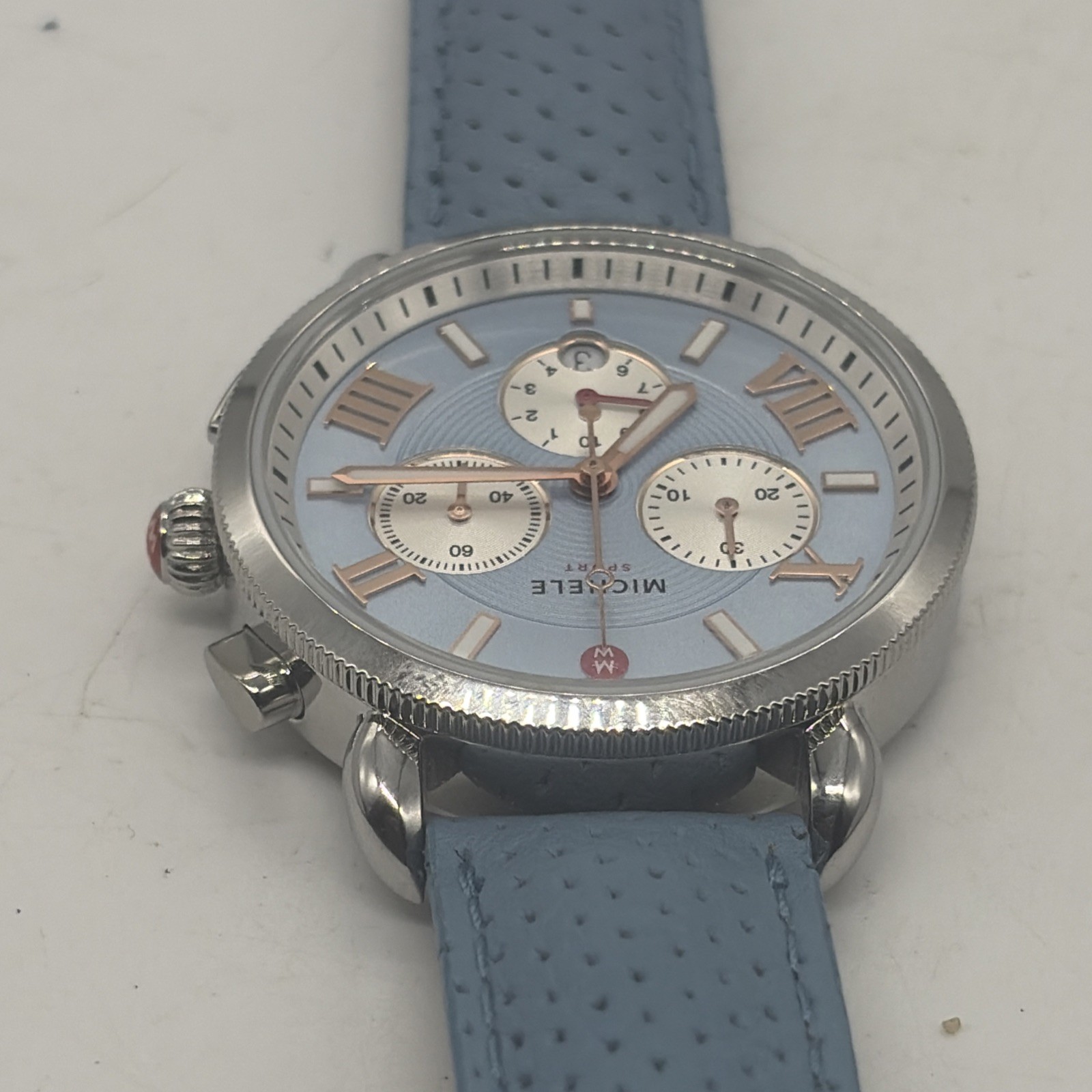 Michele Sport Sail Chronograph 38mm Blue Dial Leather Band Watch MWW01P000005