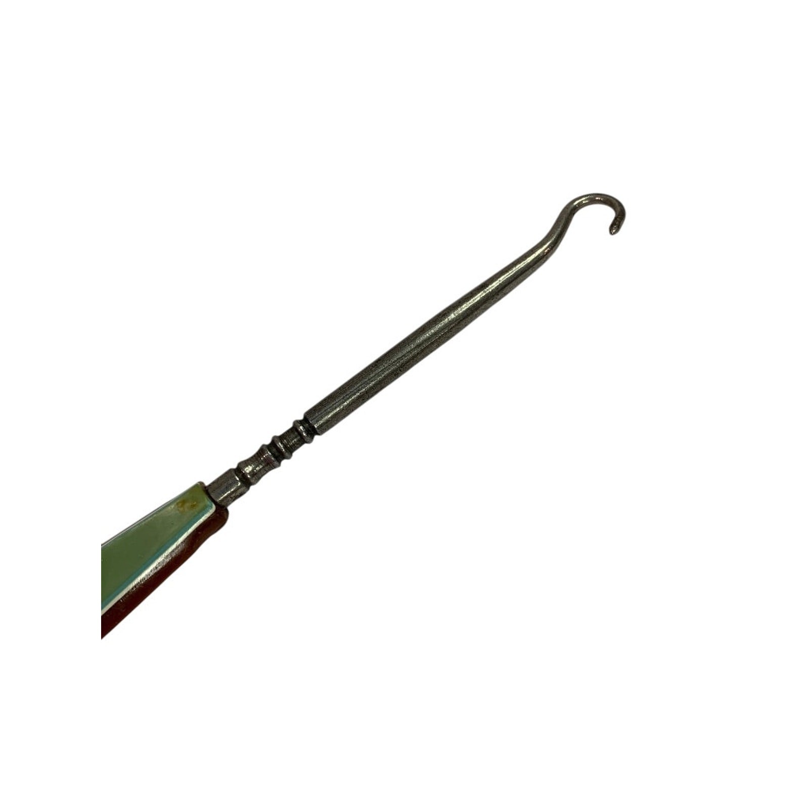 Vintage Enamel Button Hook Antique Boot Glove Fastener Green Handle