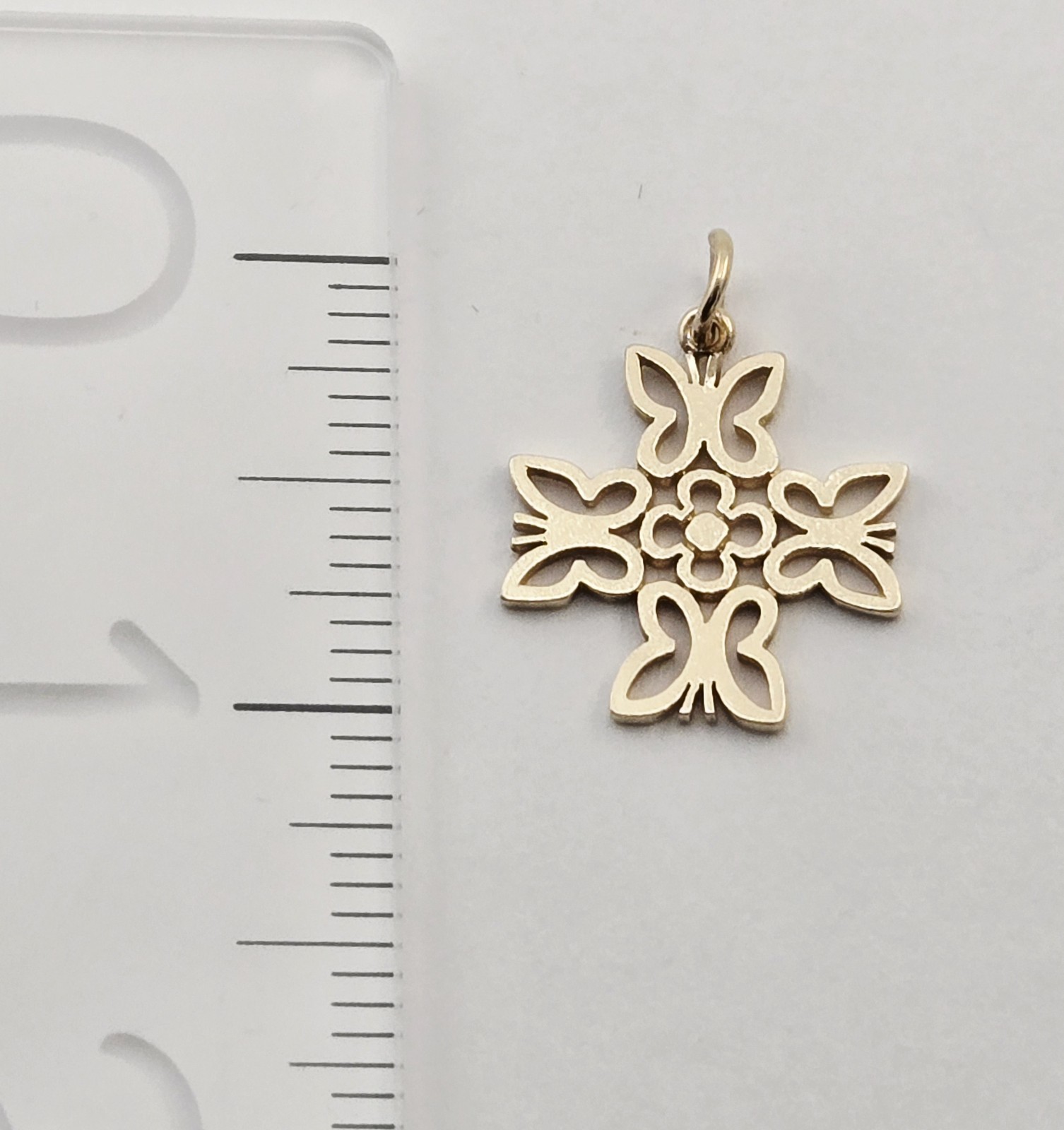 Vintage James Avery 14K Yellow Gold Butterfly Cross Pendant Charm 2.82g HTF Rare