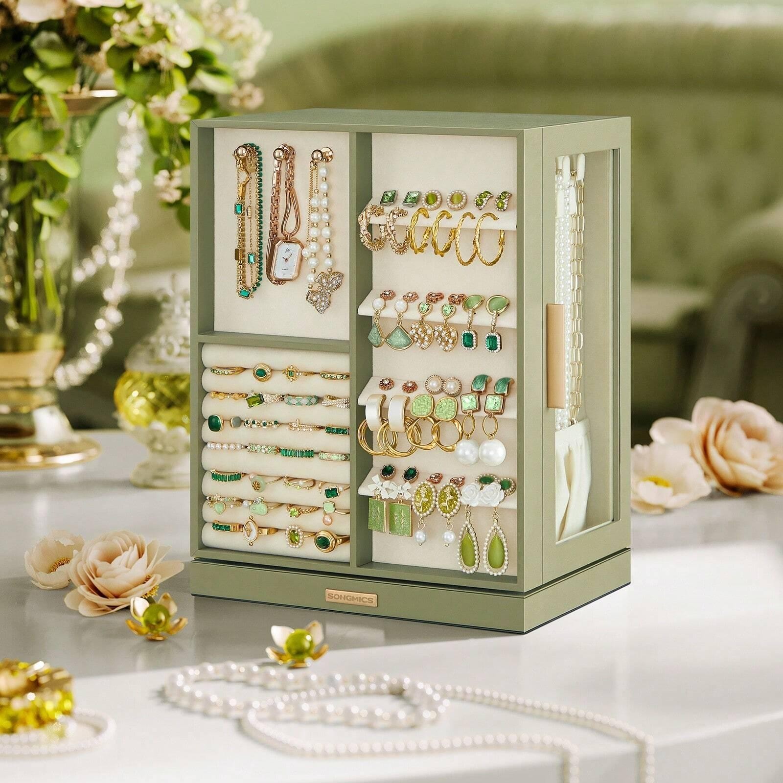 360 Rotating Jewelry Box 5 Drawer Organizer Velvet Storage Case Gift
