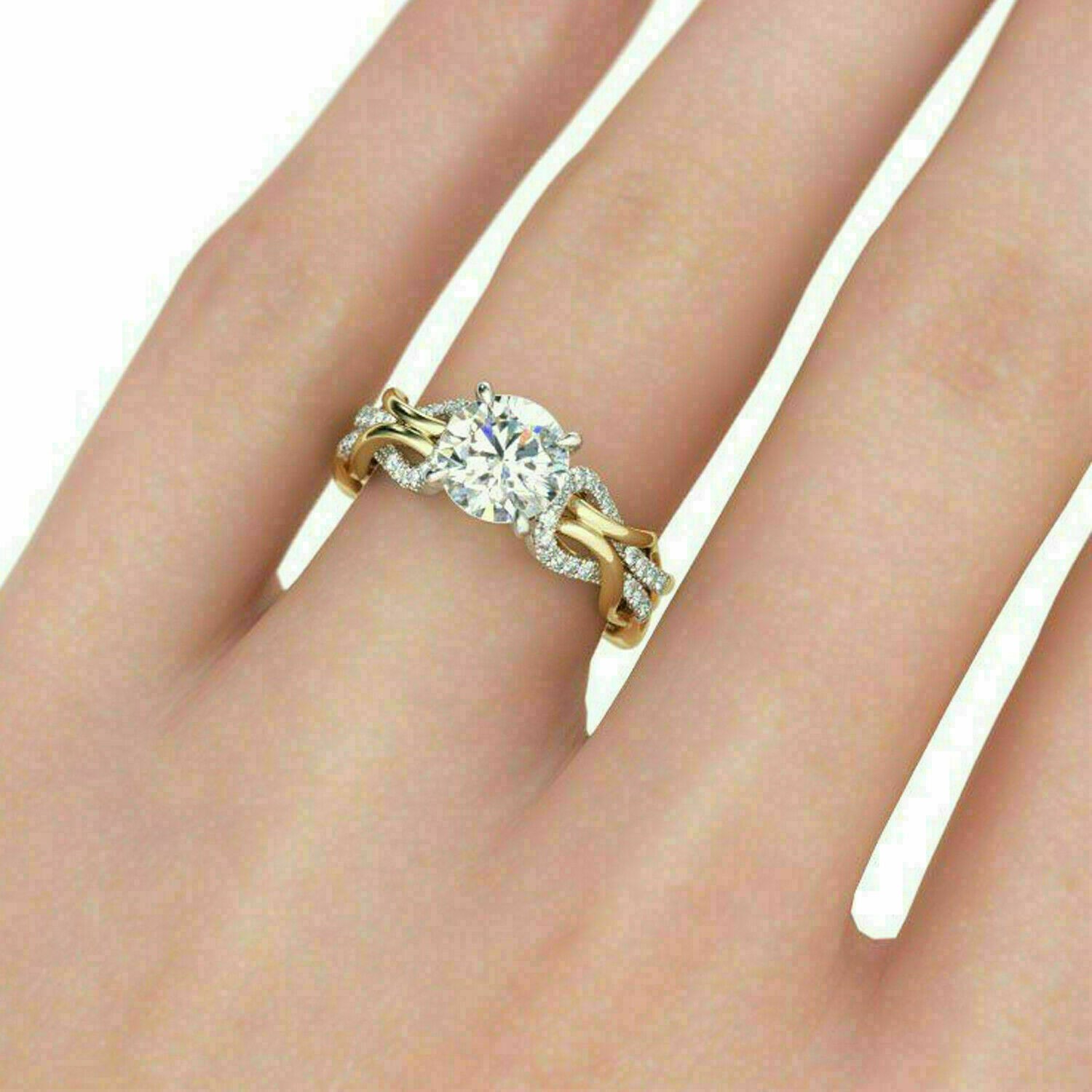 2 CT Round Cut Diamond Engagement Anniversary Ring 14K Yellow Gold Finish Size 7