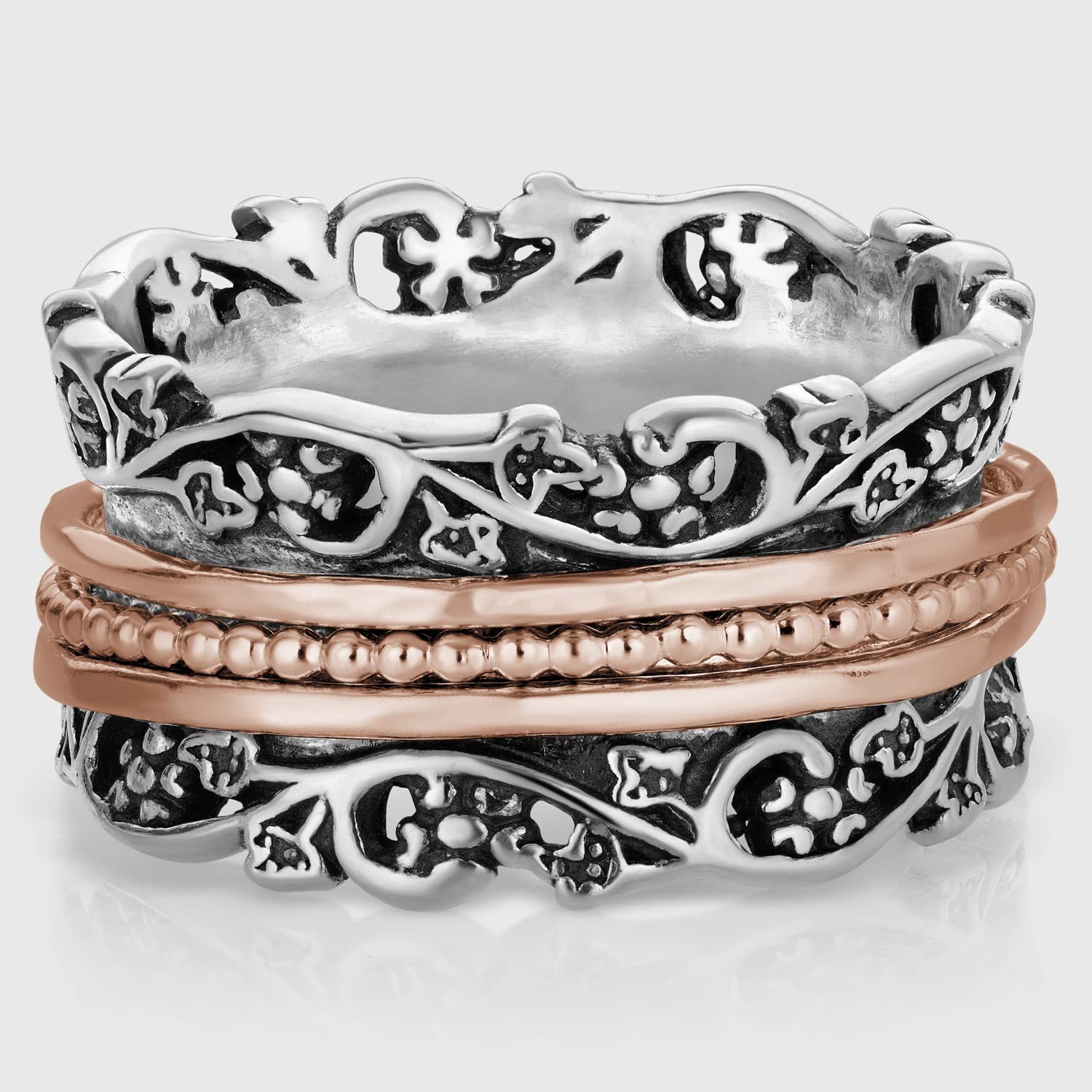 PZ Paz Creations .925 Sterling Silver and Rose Gold over Silver Spinner Ring