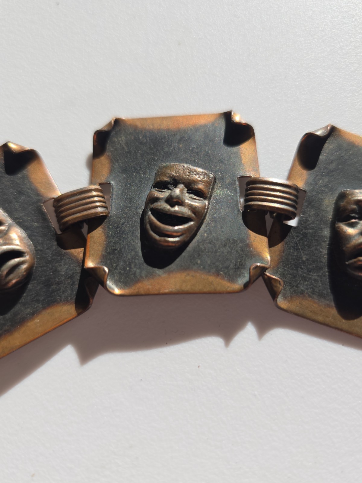 MCM Copper Theater Faces Panel Bracelet – 1½” x 7½” Estate Find As Found
