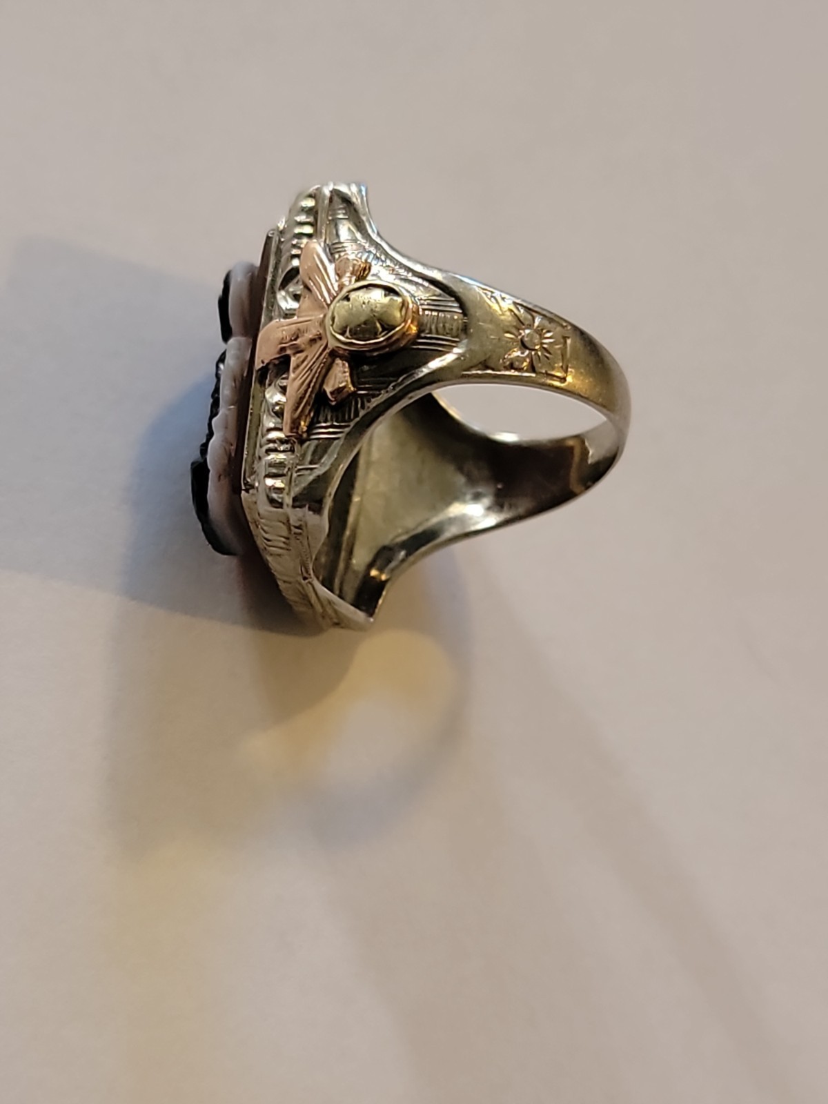 Sardonyx Cameo Ring 10k Yellow Rose White Gold Roman Warrior Size 4.8 5.67 Grams