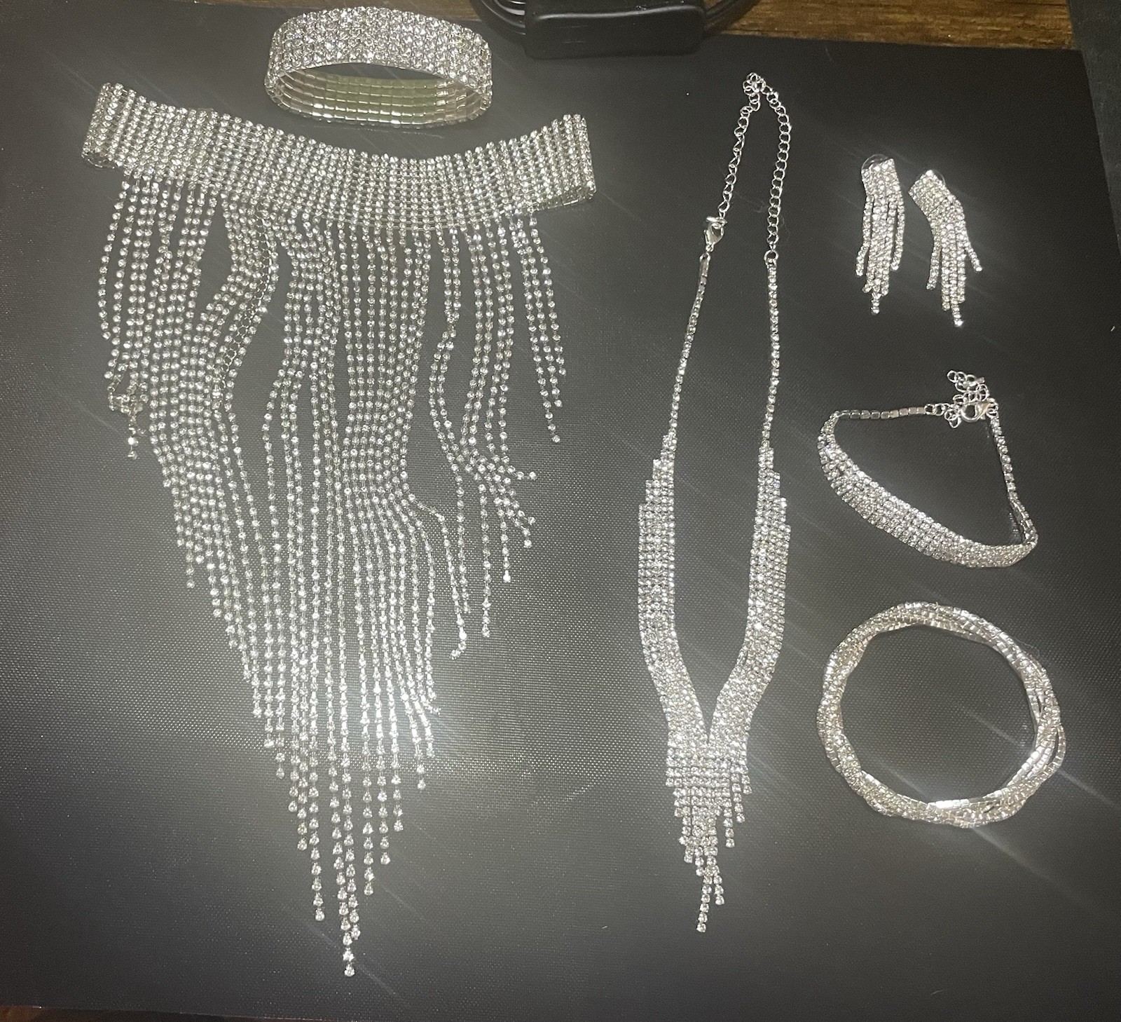 Silvery Sparkle Collection Vegas Bling Statement Necklaces Earrings Bracelets