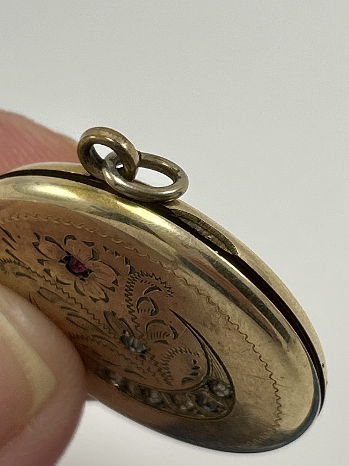 Antique Gold Filled Locket Pendant Victorian Crescent Moon Floral R&G Co La Mode