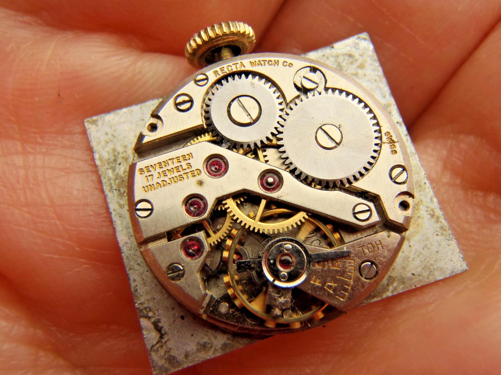 Recta Mechanical Manual Watch Movement + Dial + Hands + Crown + Stem Running