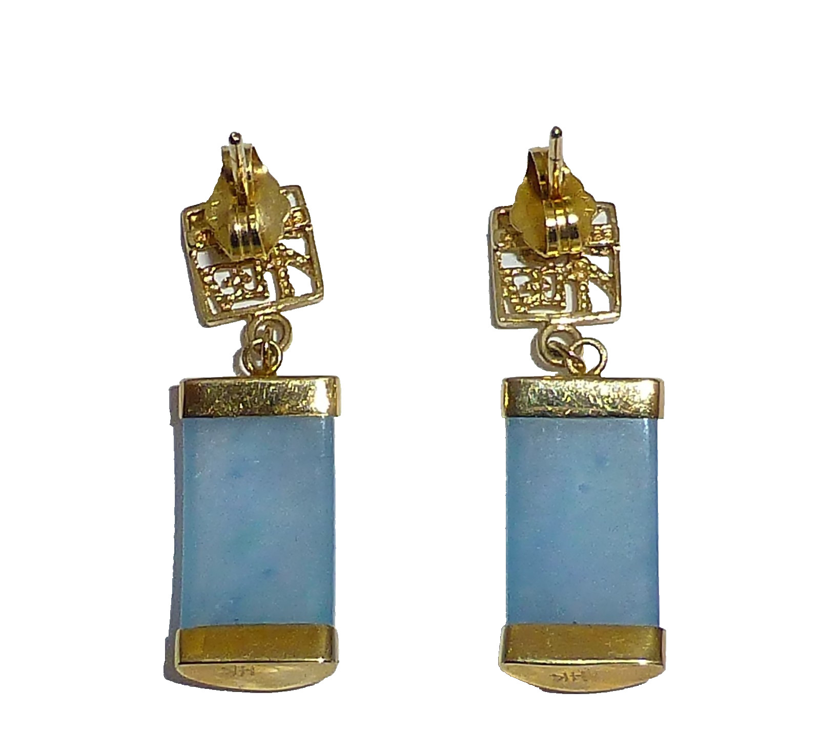 HK 14k 585 gold oriental asian jade earrings jewelry