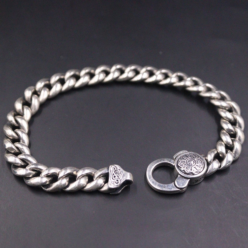 Solid 925 Sterling Silver 9mm Curb Link Chain Mens Bracelet 8.26inch