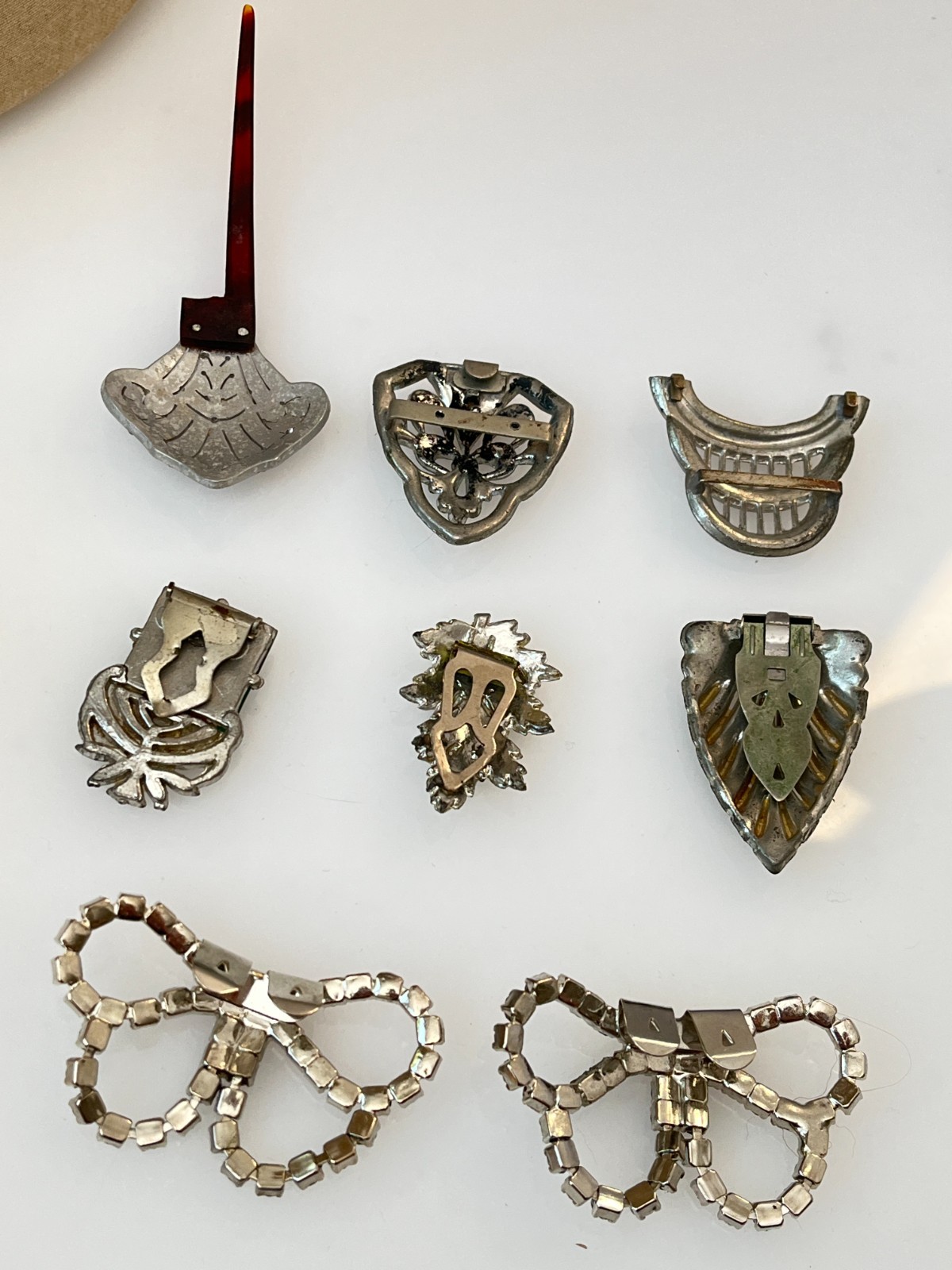 Antique Upcycle Repair Dress Clip, Belt, Shoe Clip Rhinestone Jade Jewelry Lot