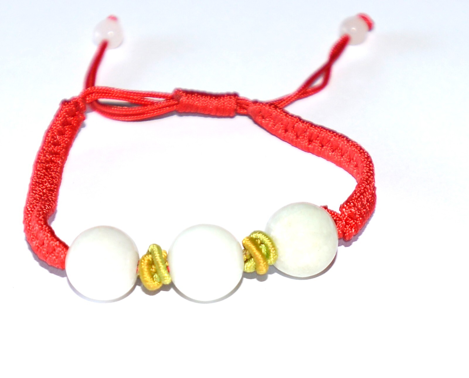 Macrame Friendship Adjustable Red Cord Feng Shui 3 Jade Beads Charm Bracelet