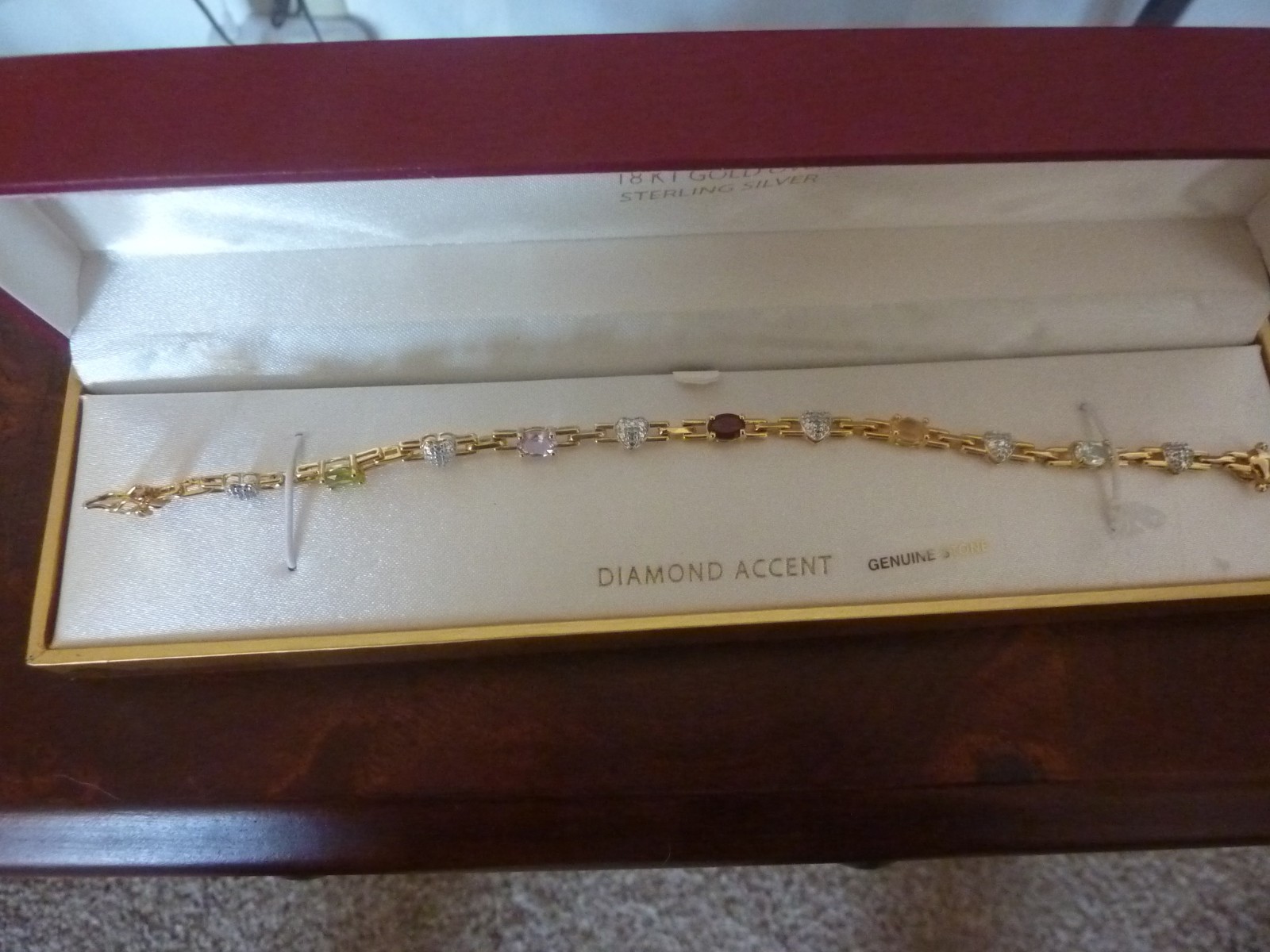 Tennis Bracelet, 18k Gold over sterling Ruby and diamonds w lobster claw close