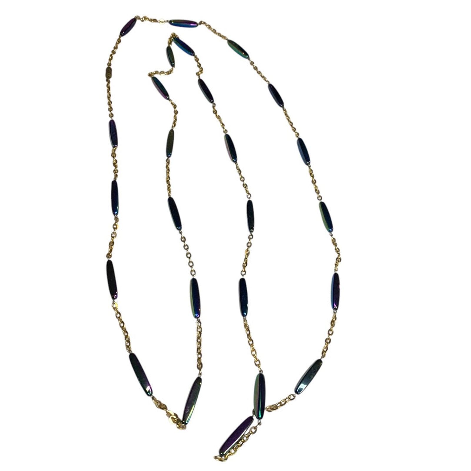 Vintage Goldtone Strand String Necklace Barrel Closure Purple Blue Green