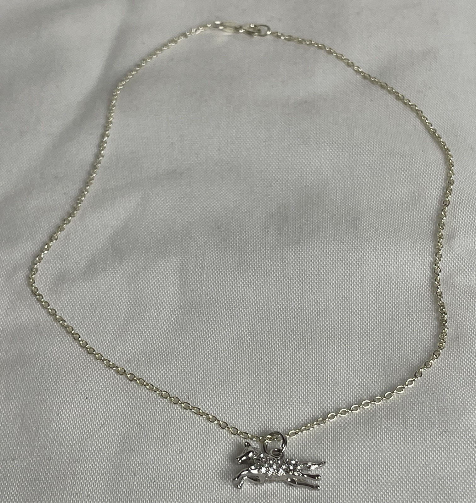 925 Sterling Silver Necklace 16” Horse Pendant 1x2mm 7.65g