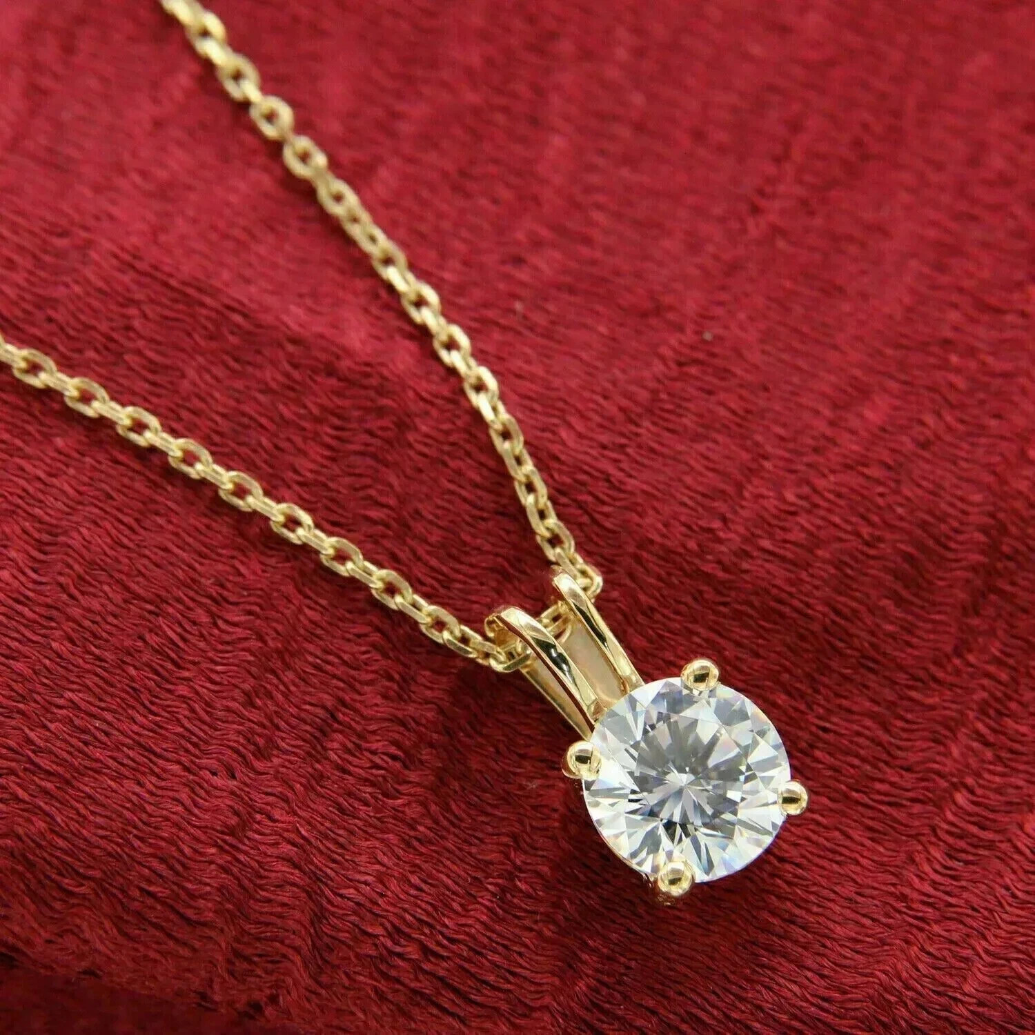 2CT Round-Cut Moissanite Solitaire Pendant Necklaces 14K Yellow Gold Plated