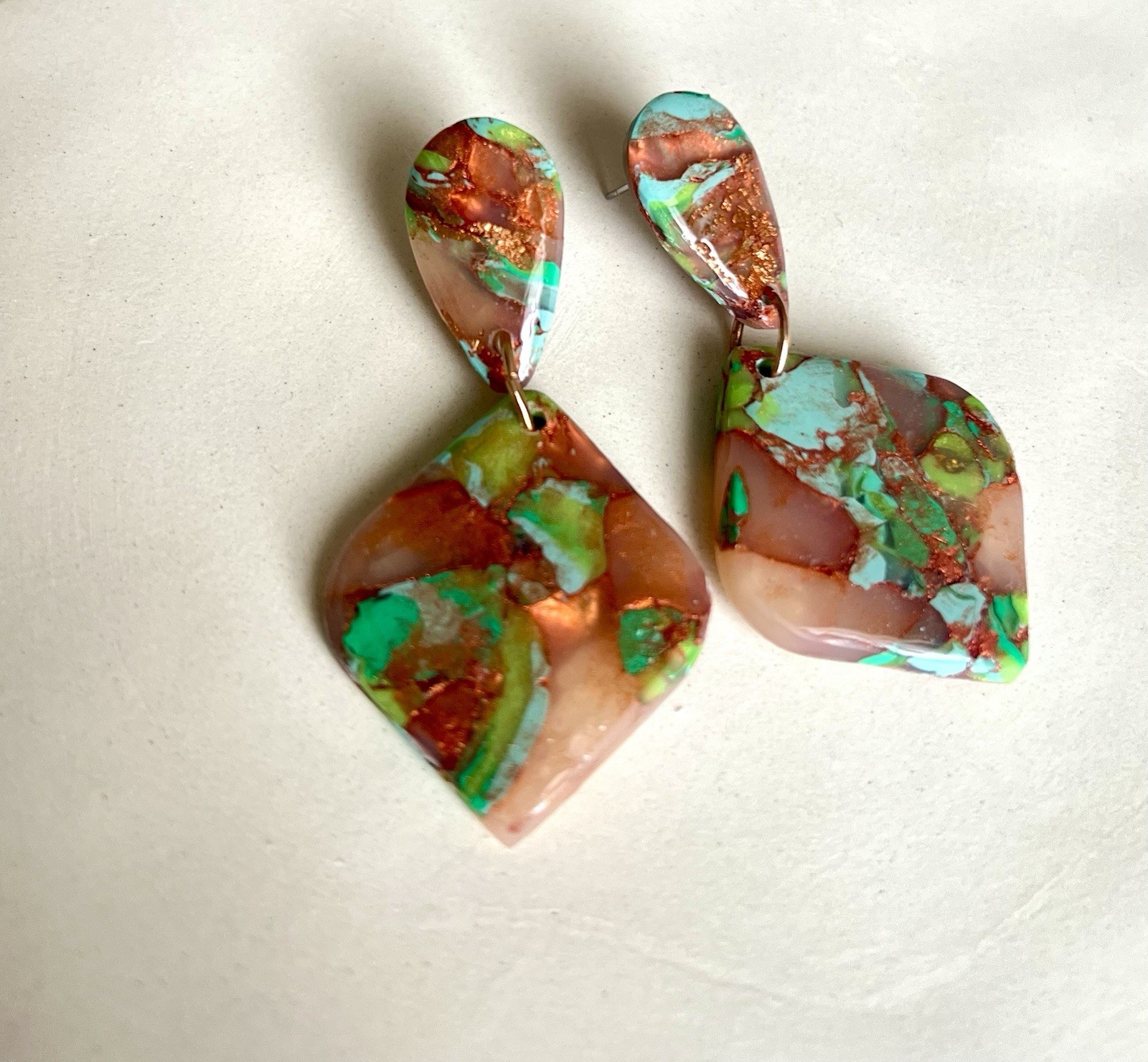 Earrings Statement Earrings Handcrafted Turquoise Gold Green Brown Dangle