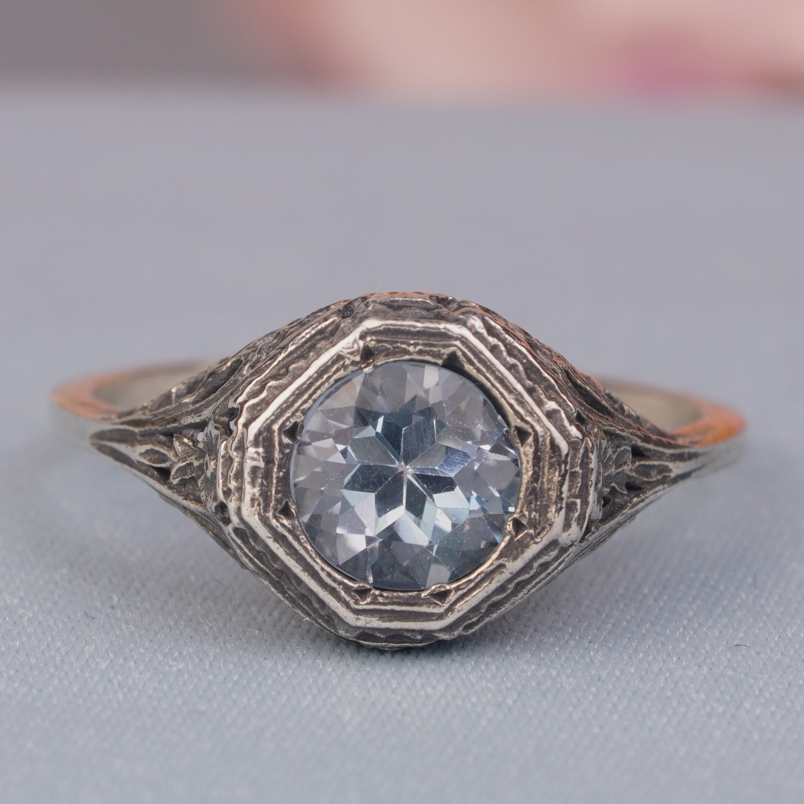Silver925 Natural Blue Topaz Vintage Filigree Ring