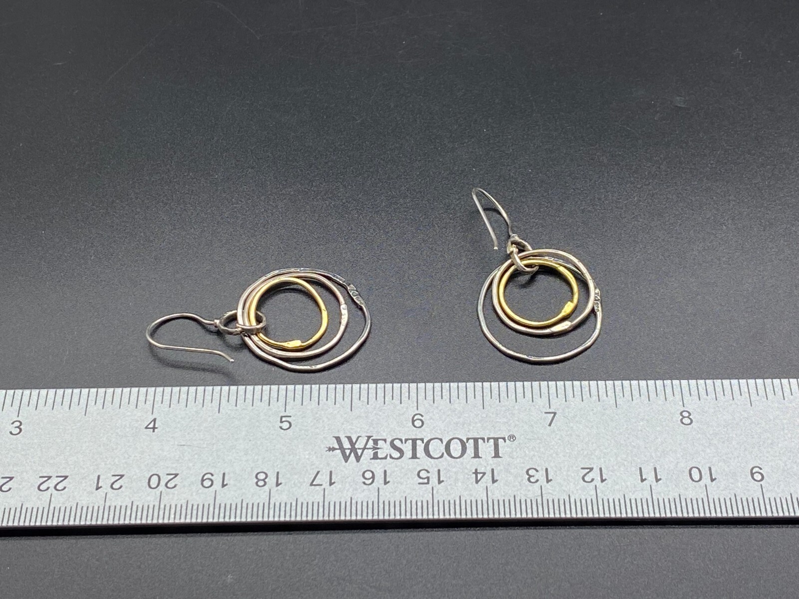 PZ, PAZ CREATIONS-Sterling Silver Gold Plated Hammered Hoop Earrings-HANDMADE
