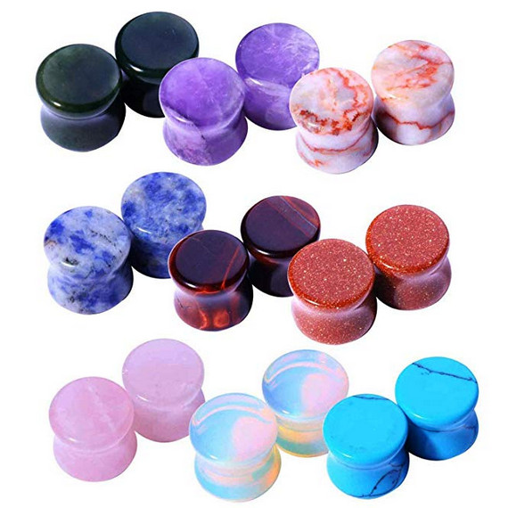 Ear Gauges Organic Stone Ear Plugs Tunnels 2 G, 0G,00G,12,14,16,19,22,25MM US