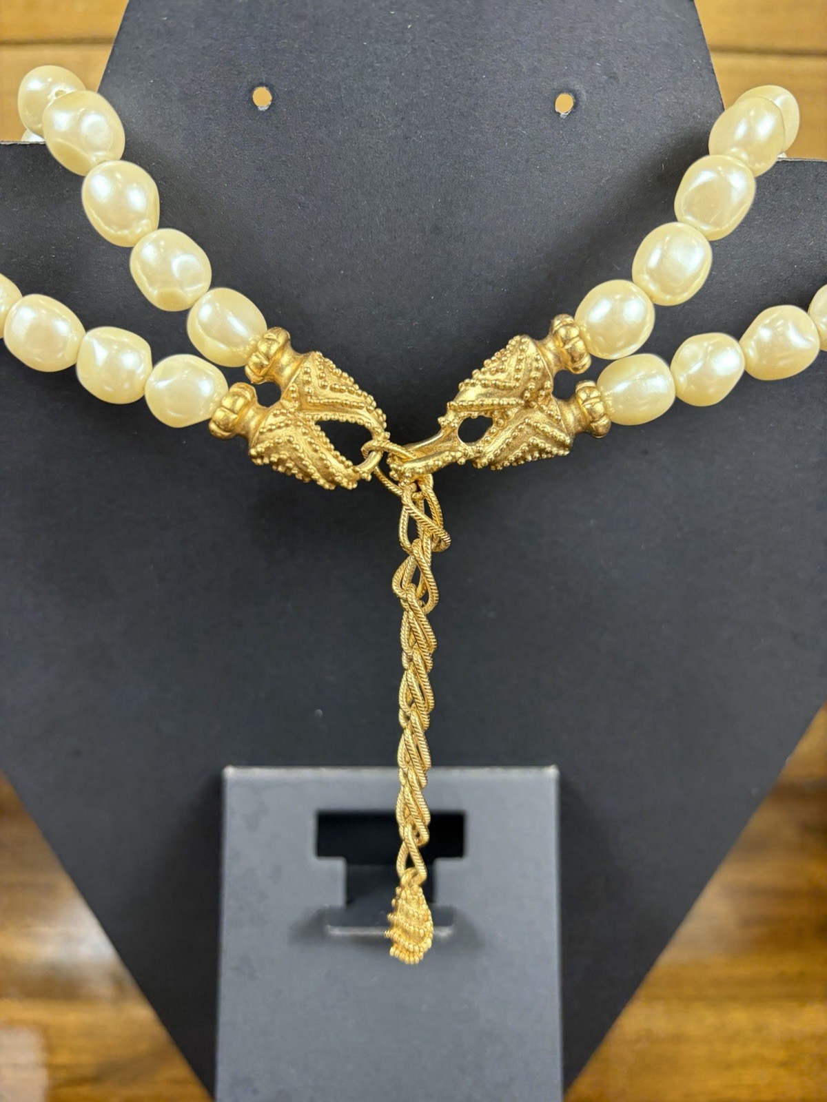 Franklin Mint Mary McFadden Beaded Pearl Necklace 1988 Etruscan Gold Plated