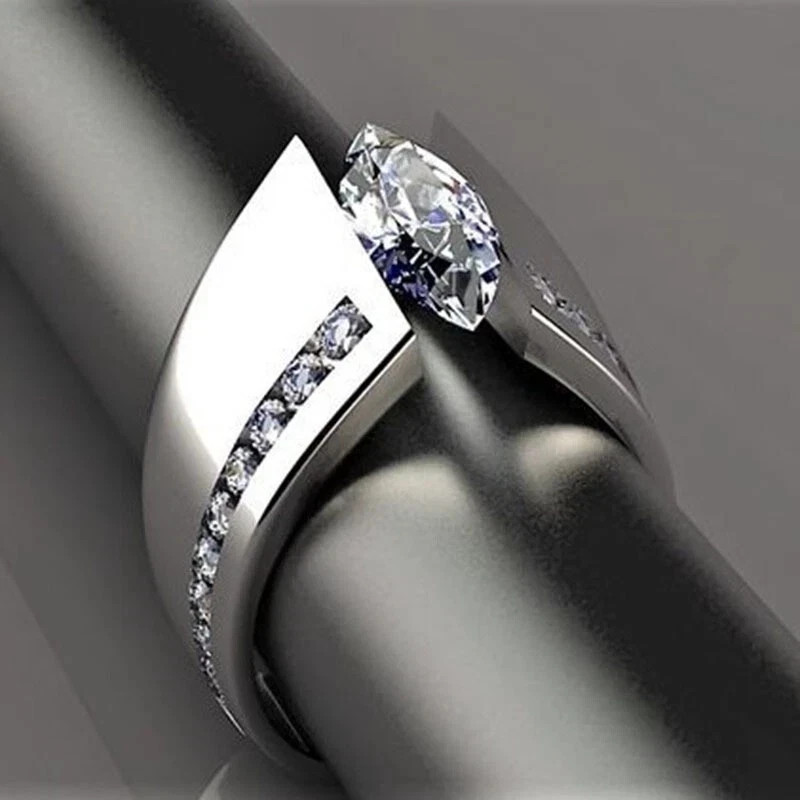 2 Ct Round Cut Simulated Diamond Wide Band Solitaire Engagement Ring 925 Silver