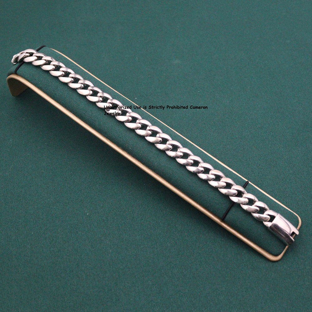 Pure S925 Sterling Silver Chain Men 11mm Cuban Curb Link Bracelet 44-45 8.26inch