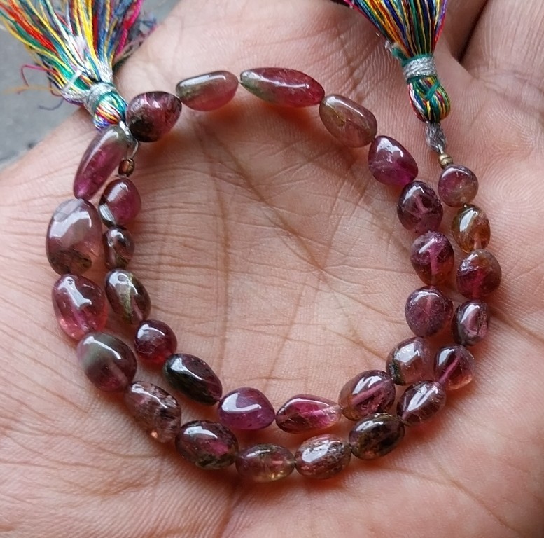 60 Ct 5.5×6 to 5×12 MM Natural Multi Bi Color Tourmaline Tumble 10 Inch Beads