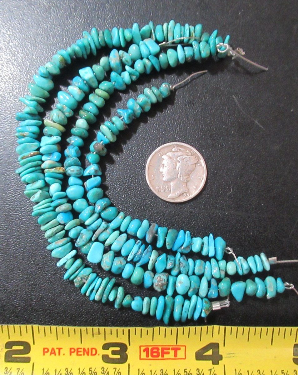 4 ARIZONA TURQUOISE STRANDS = 19 INCHES NUGGETS: 3X3mm TO 8X4mm #880