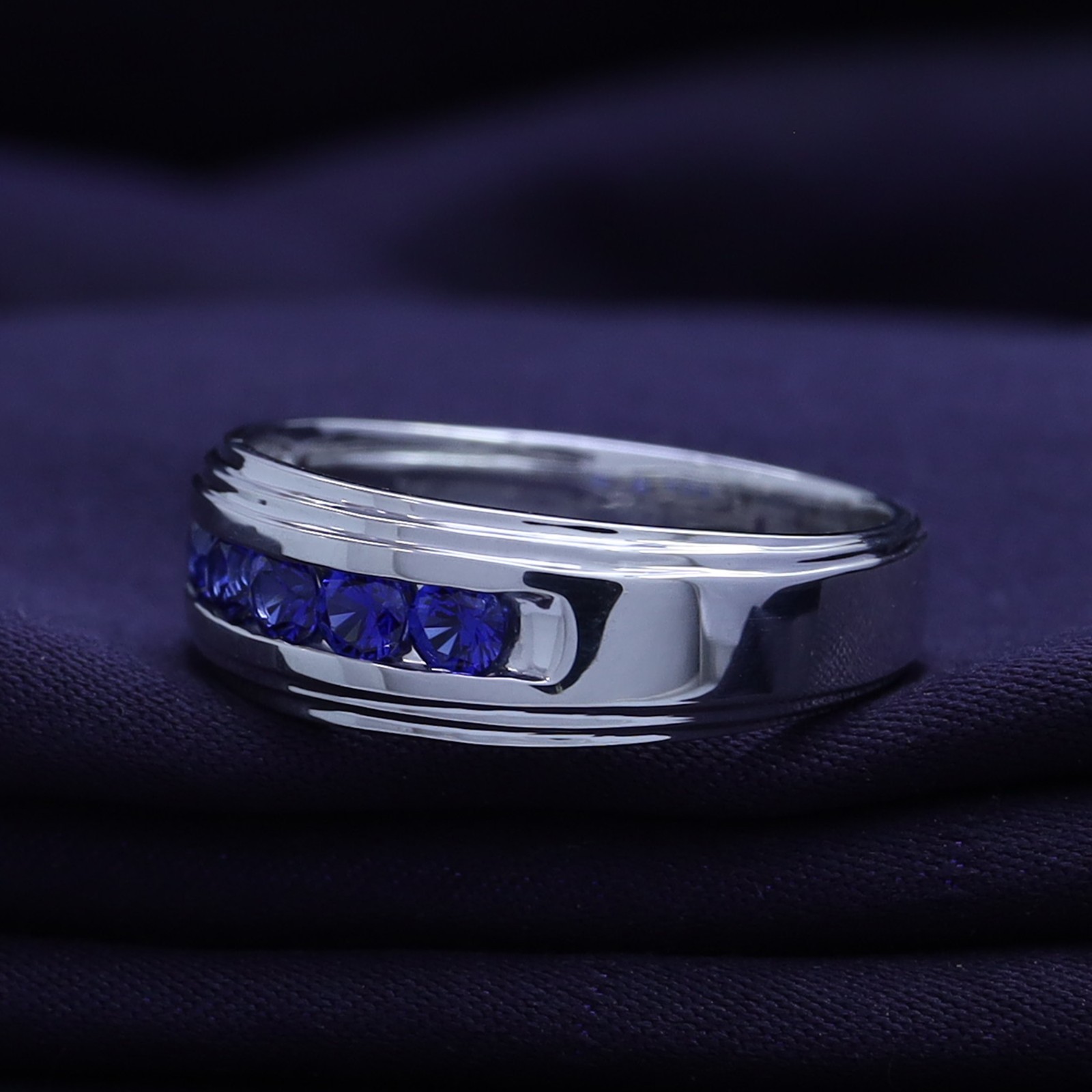 1/2 Ct Men’s Band Ring Sapphire Lab Grown Gemstone 10k or 14k Gold or 925 Silver