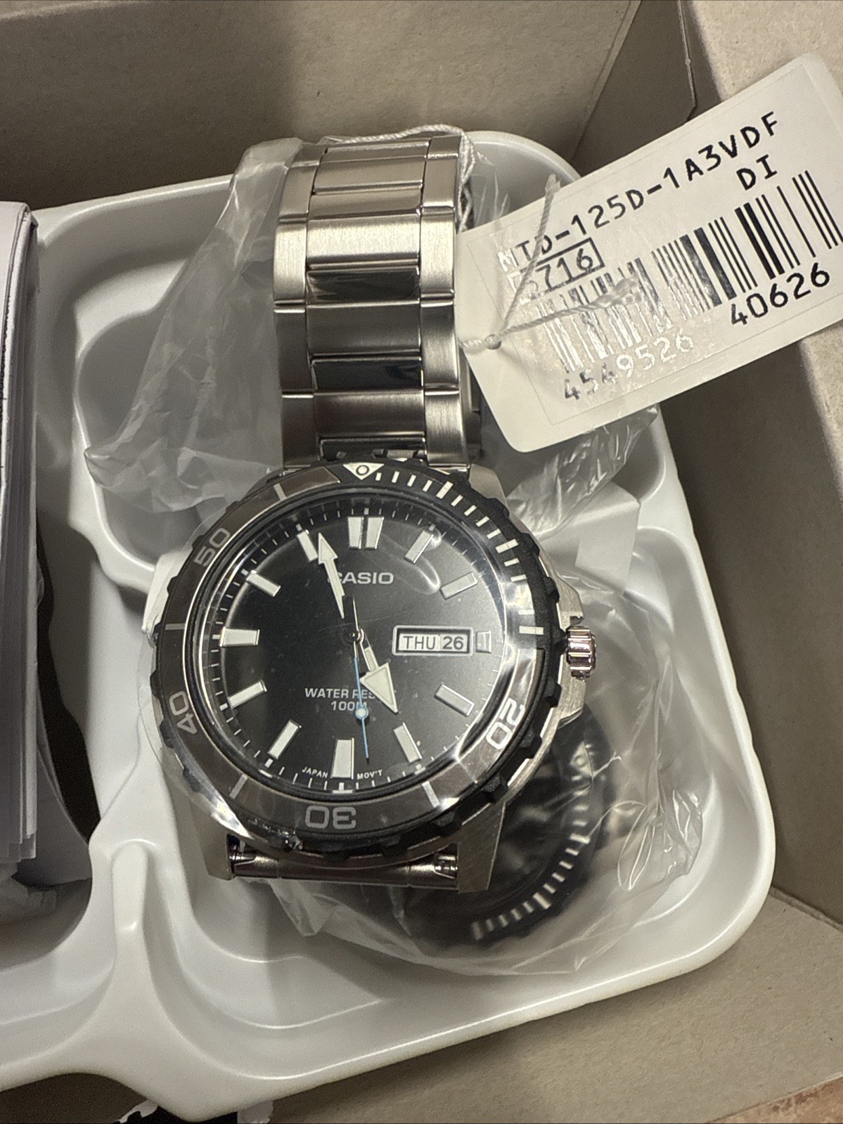 Casio MTD-125D-1A3V Men’s Black Dial Stainless Steel Watch 100M Day Date