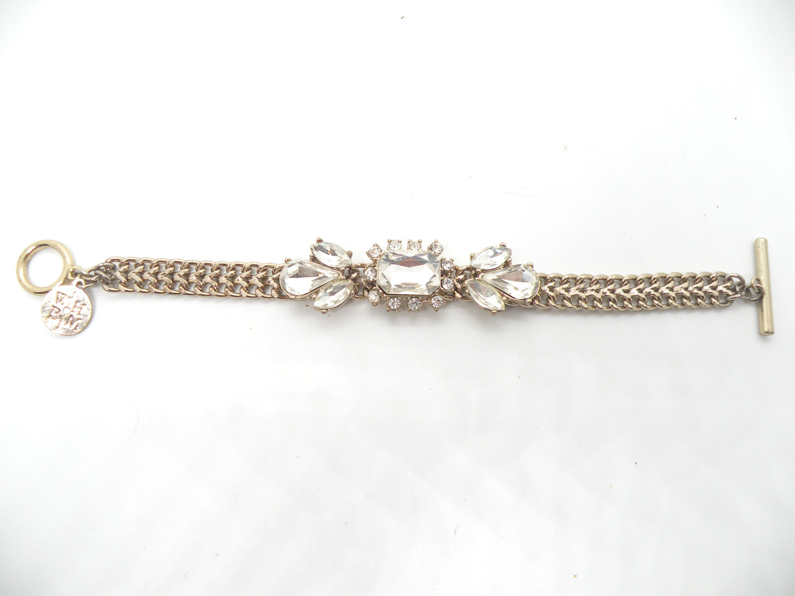 WHBM Signed Clubbing Crystals Women Tennis Gold Jewelry Chain Wrap Bracelet