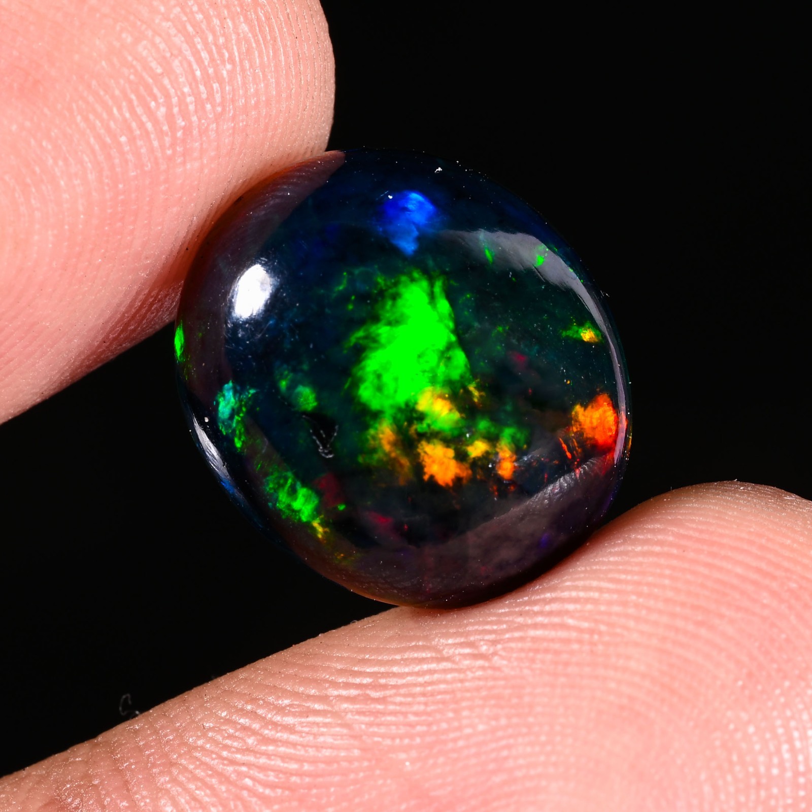 6.65 Ct Natural Ethiopian Multi Fire Black Opal Cabochon Loose Gemstone 15×13 MM