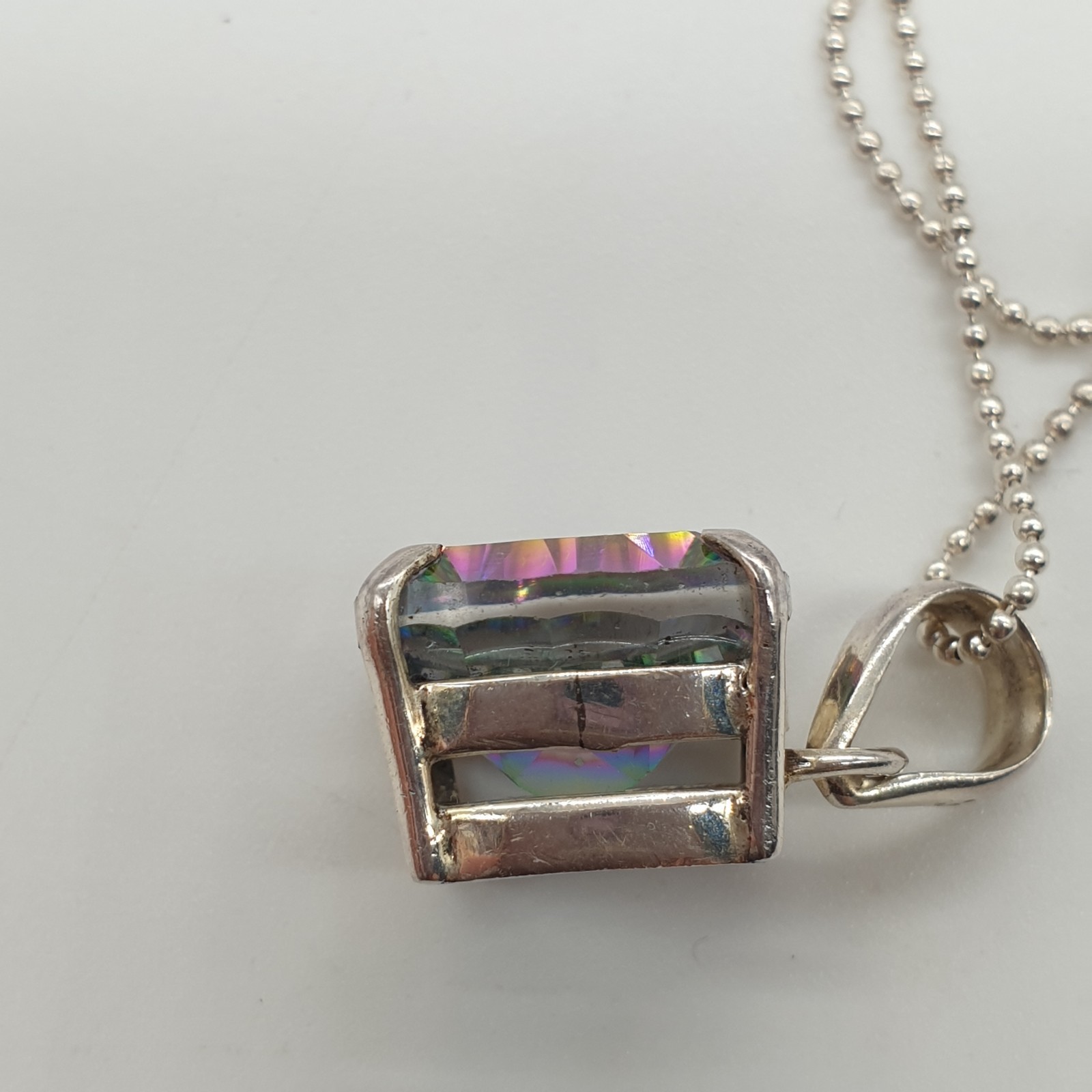 925 Sterling Silver Chain Pendant Necklace Rainbow Watermelon Crystal 45.5cm
