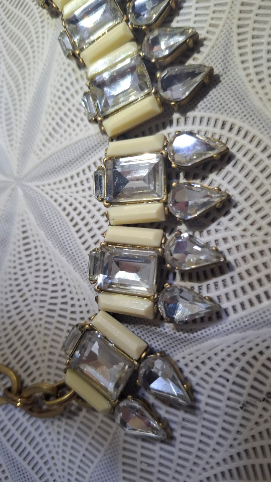 J. Crew Necklace, Faux Crystal and White Acrylic, Gold Tone Chain
