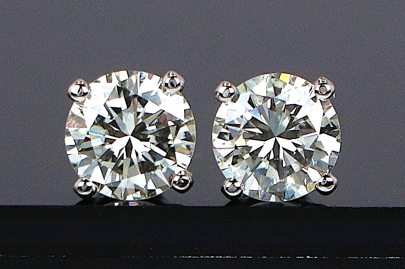 $12,000 Platinum GIA 2.20ct VS1 Round Cut Diamond 4 Prong Basket Stud Earrings