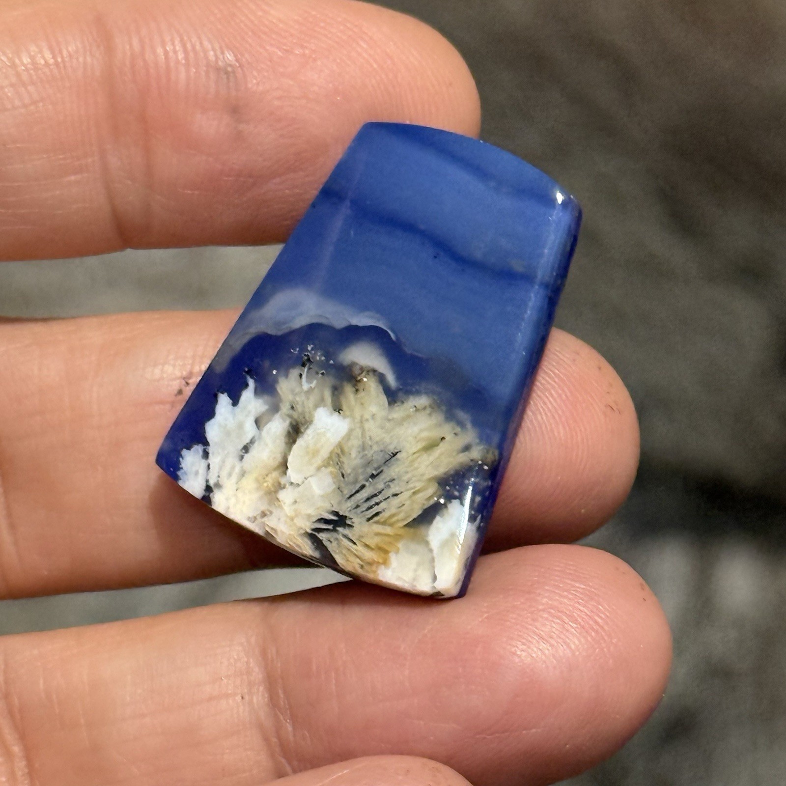 32.3ct 28x21x5mm Flower Plume Agate And Lapis Lazuli Doublet Cabochon Gem