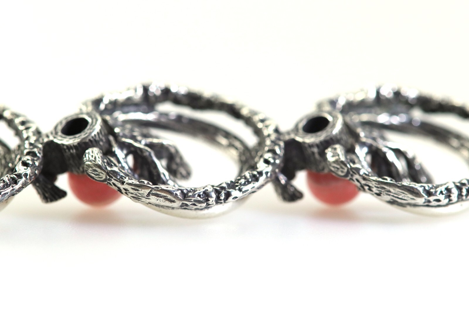 Floral Sterling Silver (925) Link Bracelet, with Rhodochrosite, Floral, L: 19cm