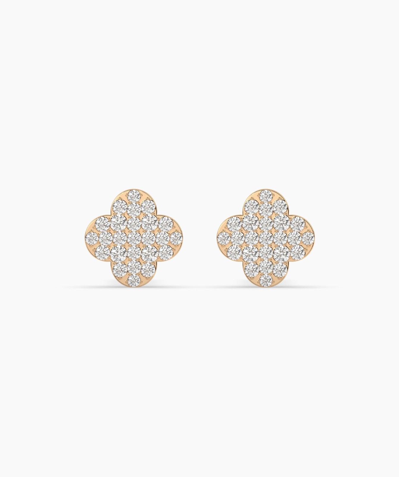 14K Solid Gold Round Cut Lab Grown Diamond Four Leaf Clover Pave Studs For Gift