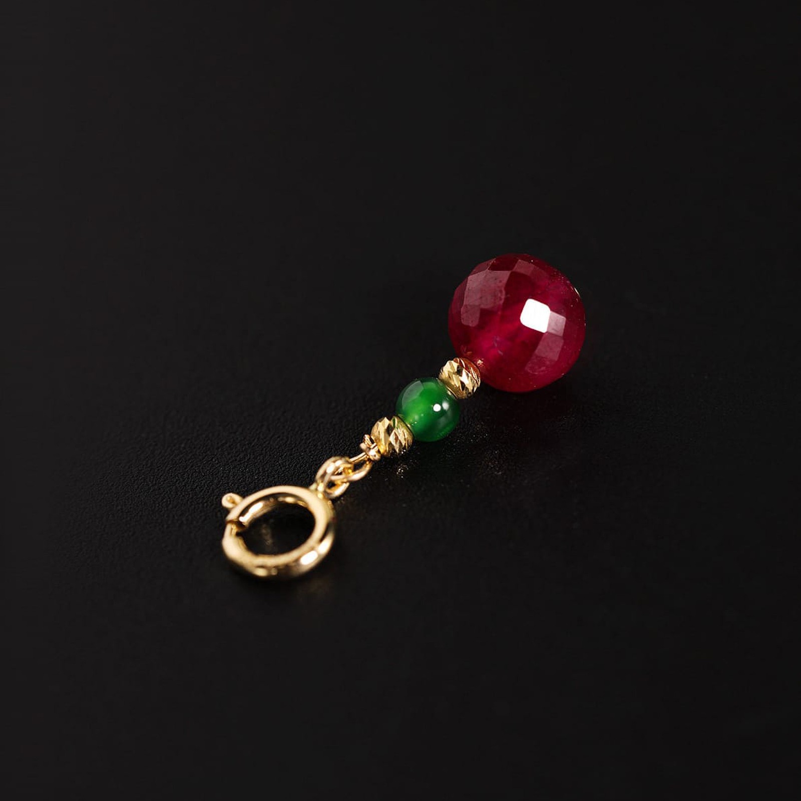 18K Gold Ruby Jadeite Pendant, Red & Green Charm Necklace, Fine Jewelry Gift