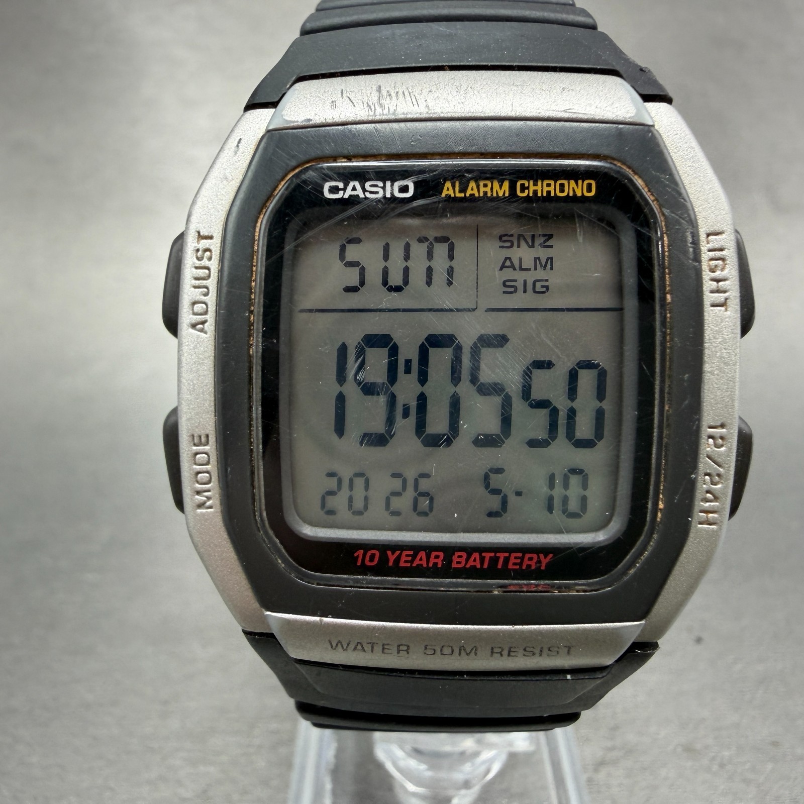 Casio W-96H Watch Men 35mm Silver Black Alarm Chrono Rectangle New Battery JP